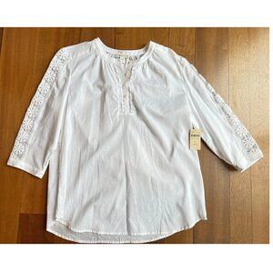 Coldwater Creek Tunic Top White 3/4 Sleeves With Cotton Lace, Size XL